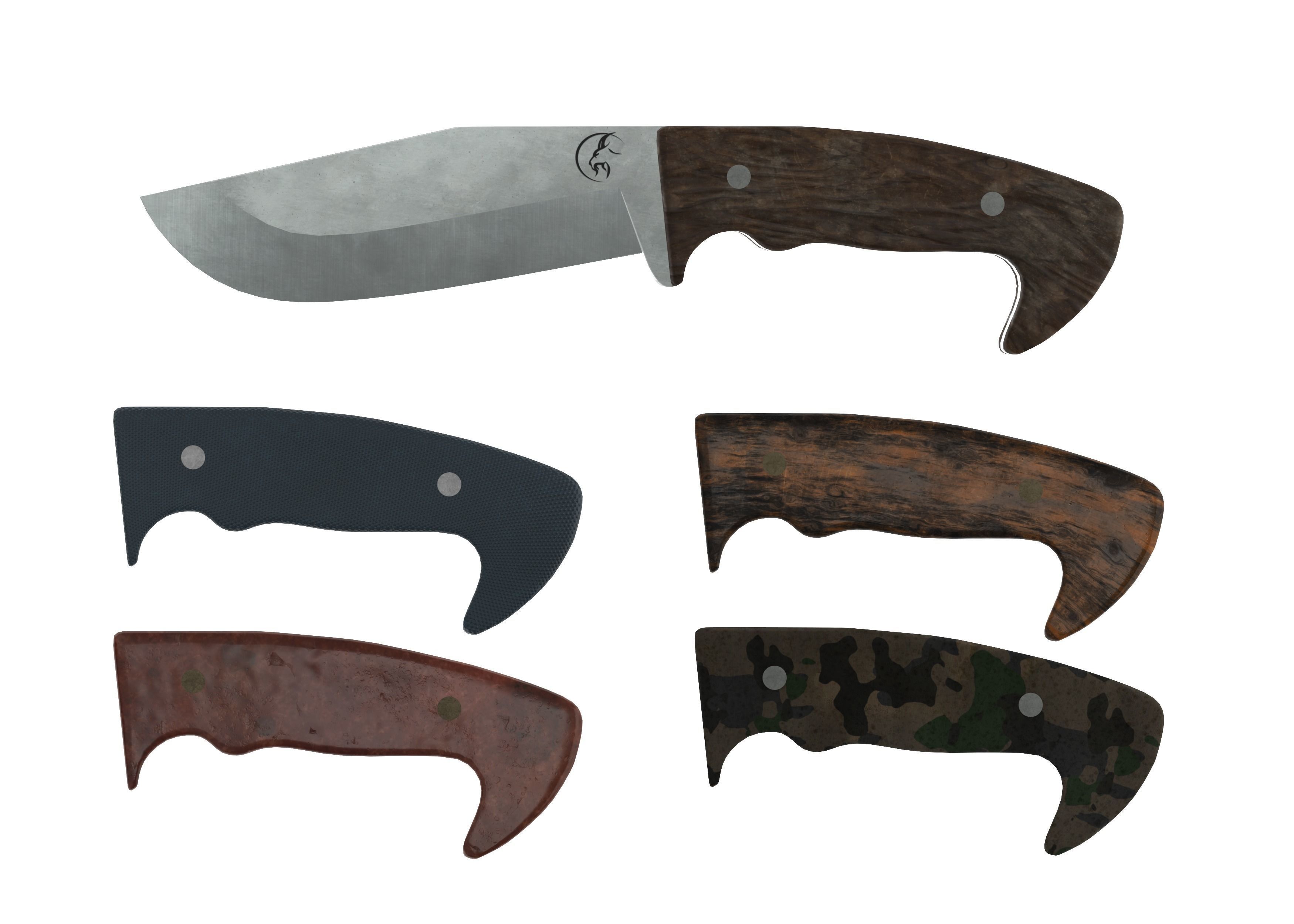 Survival Knife - Model 5 - with 5 Handle Skins Low-poly 3D model_2
