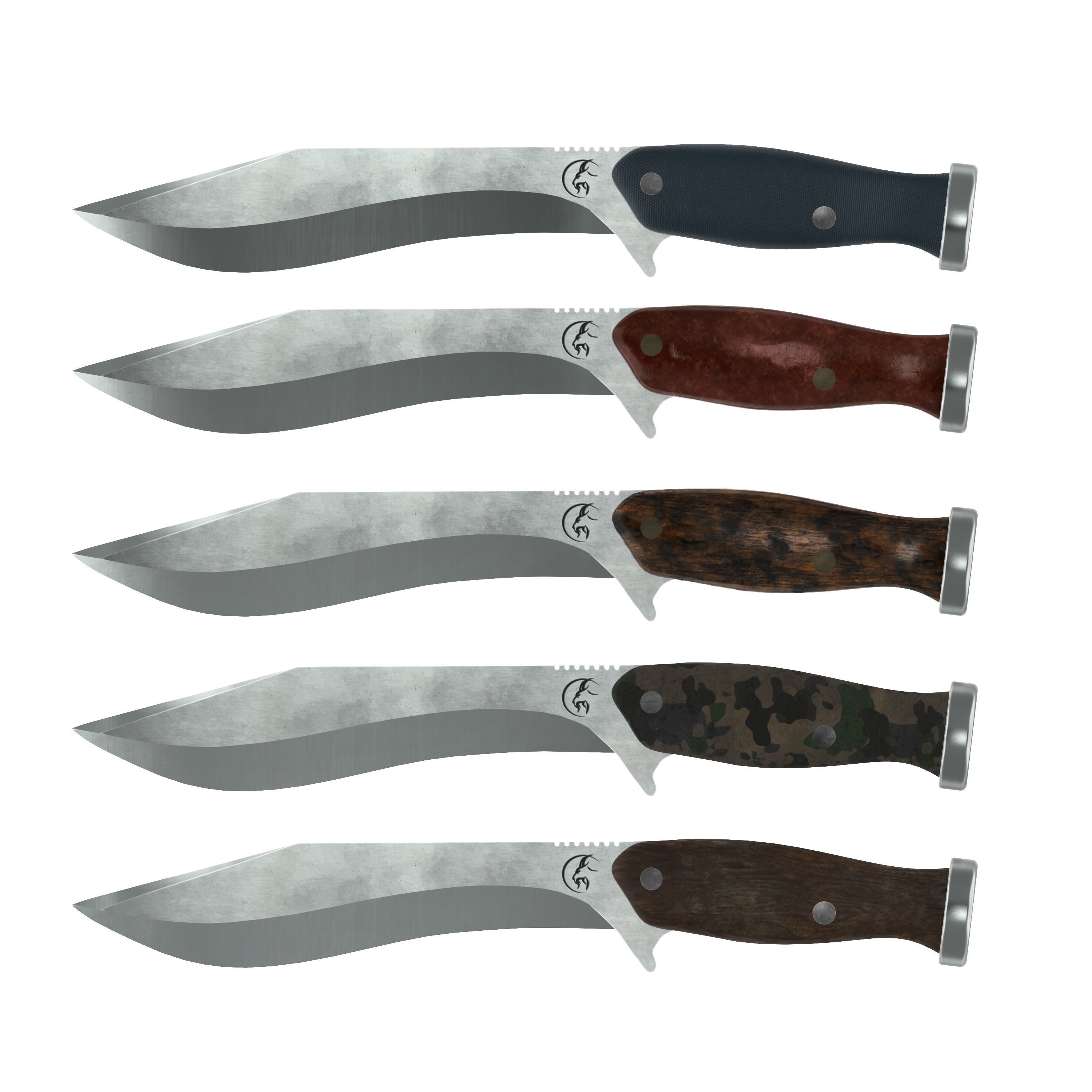 Survival Knife Pack - 5 Models - with 5 Handle Skins each Low-poly 3D model_1