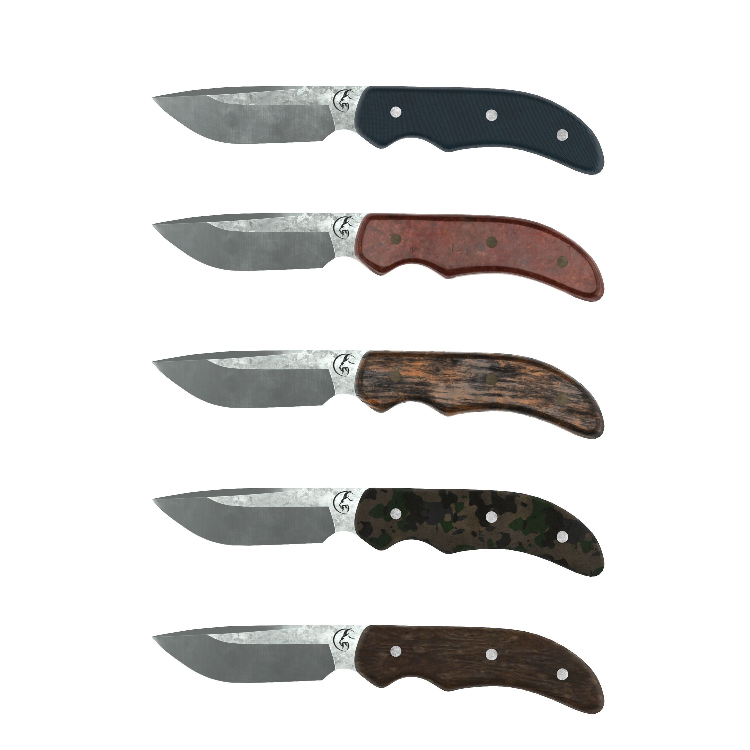 Survival Knife Pack - 5 Models - with 5 Handle Skins each Low-poly 3D model_4