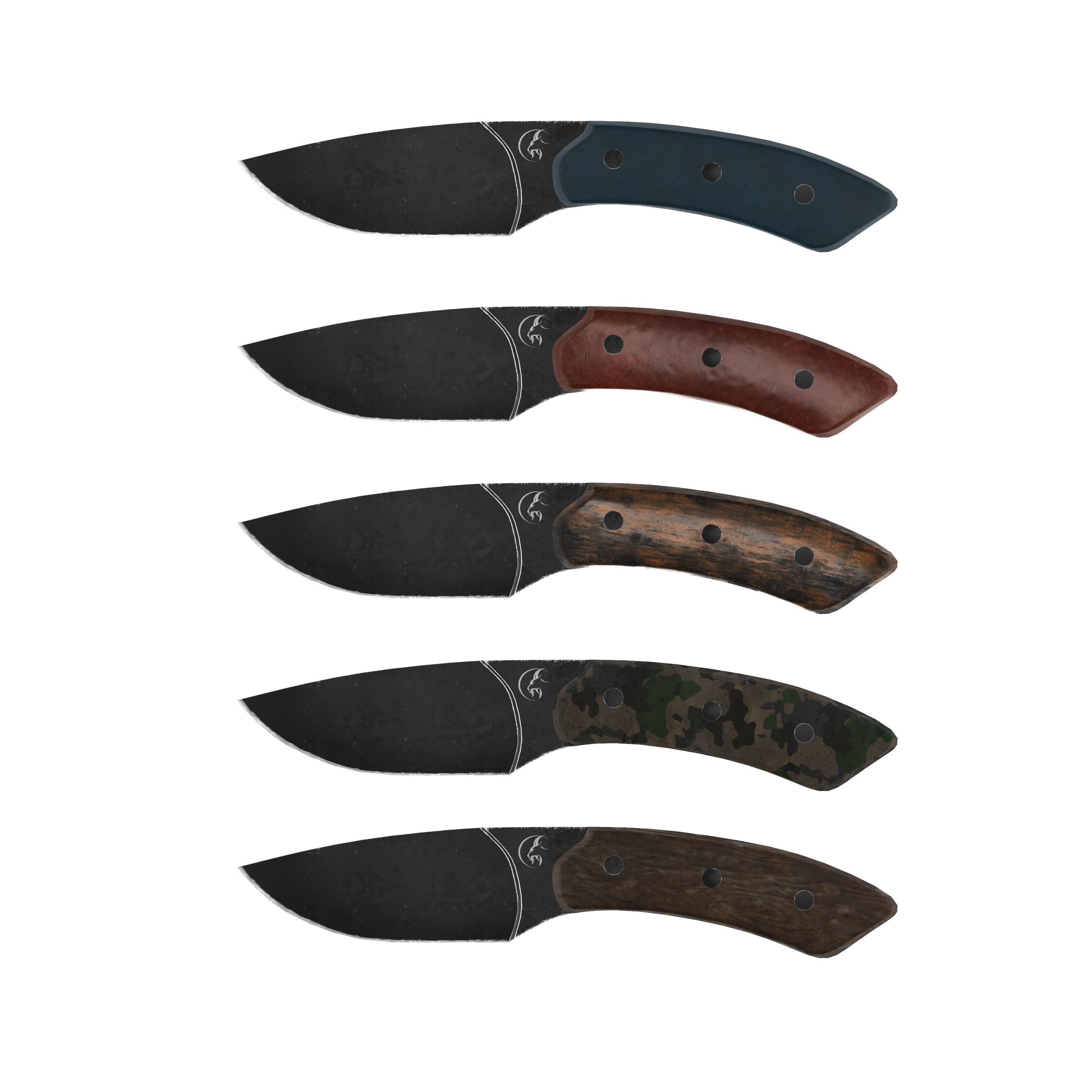 Survival Knife Pack - 5 Models - with 5 Handle Skins each Low-poly 3D model_3
