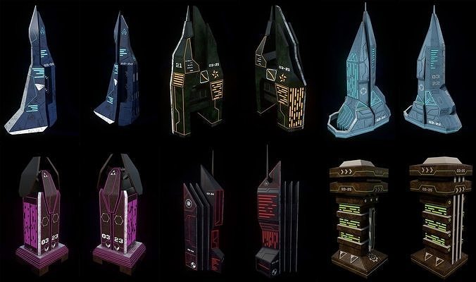 Sci-fi towers pack Low-poly 3D model