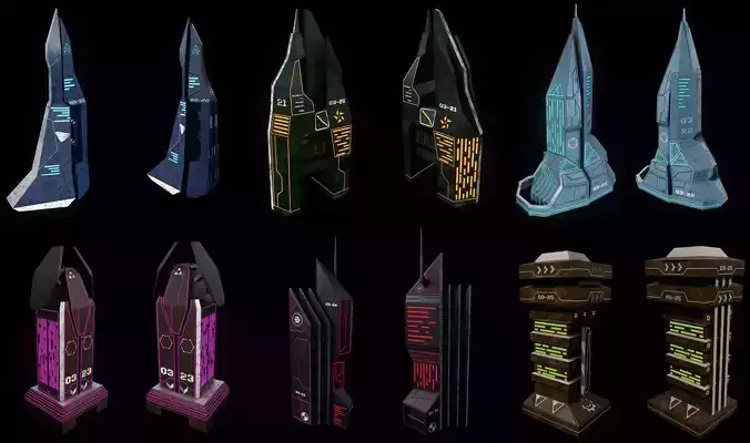 Sci-fi towers pack Low-poly 3D model