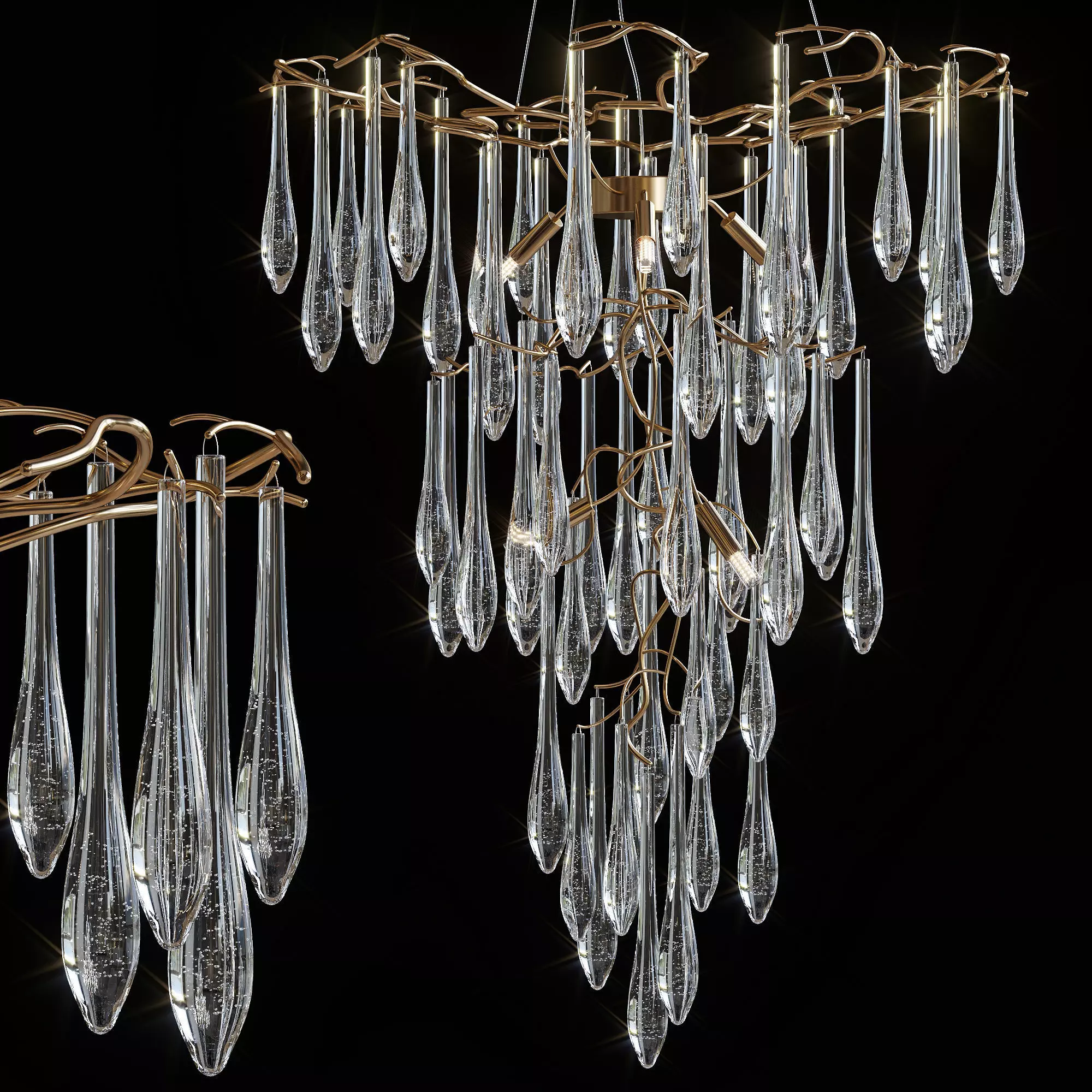 FLEURIS chandelier with glass drops hanging from it 3D model_0