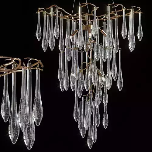 FLEURIS chandelier with glass drops hanging from it