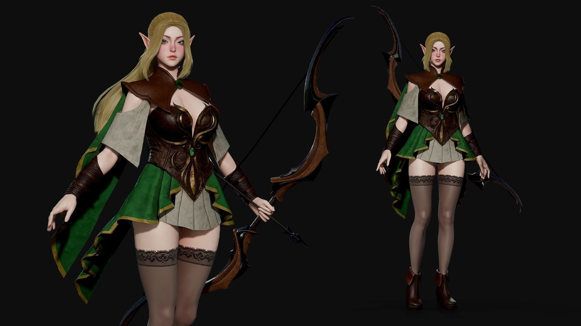 Elven Archer - Game Ready Low-poly 3D model_8