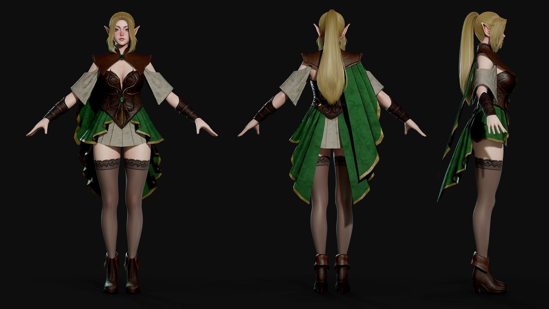 Elven Archer - Game Ready Low-poly 3D model_6