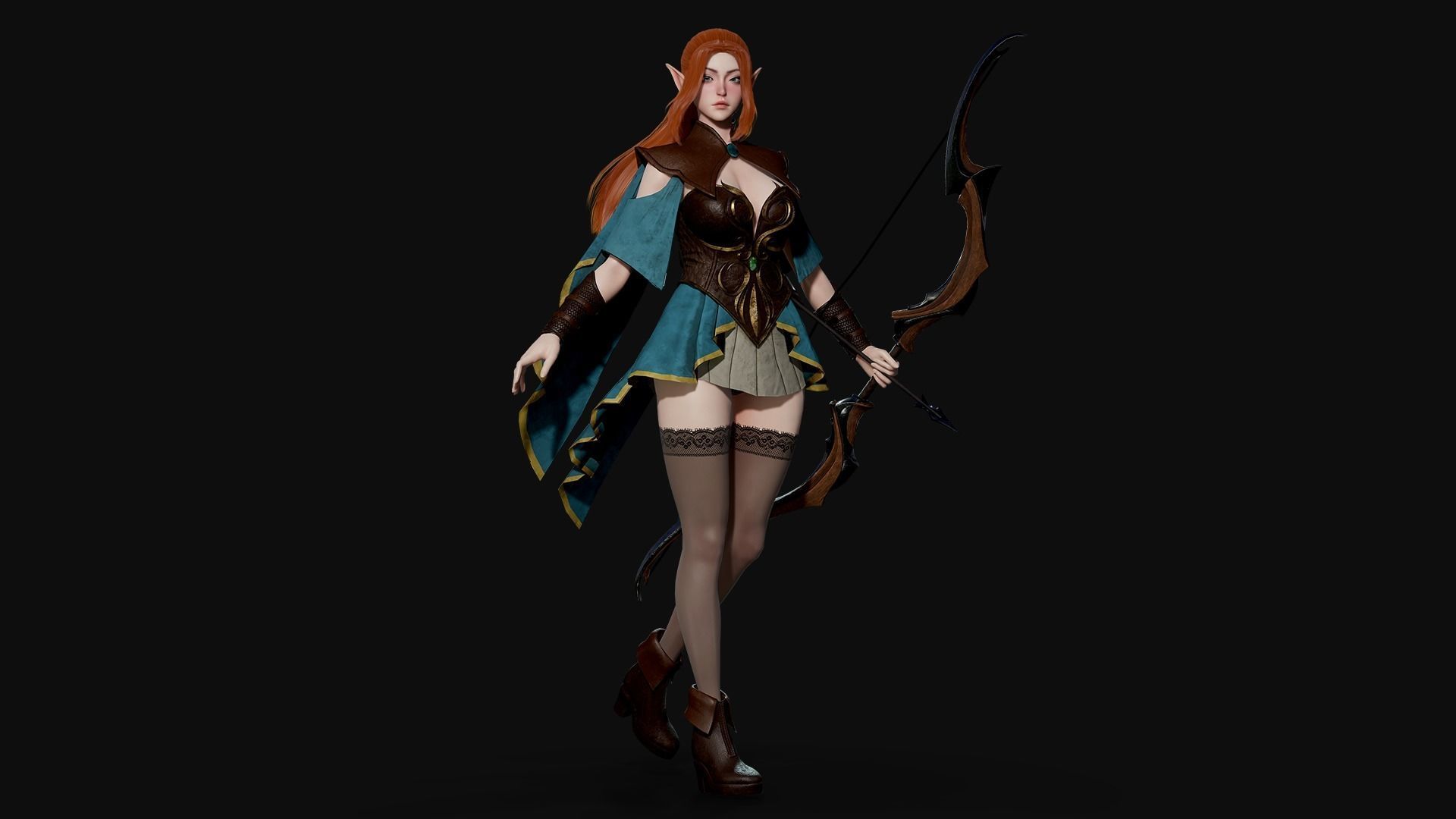 Elven Archer - Game Ready Low-poly 3D model_10