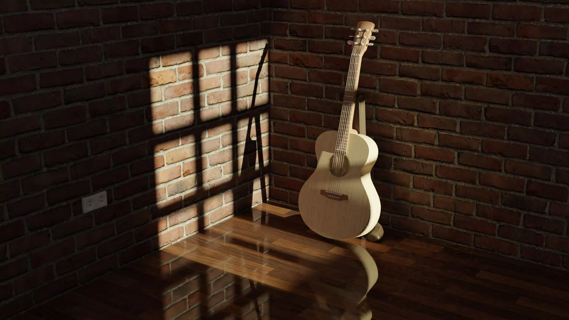 Wooden acoustic guitar Free 3D model