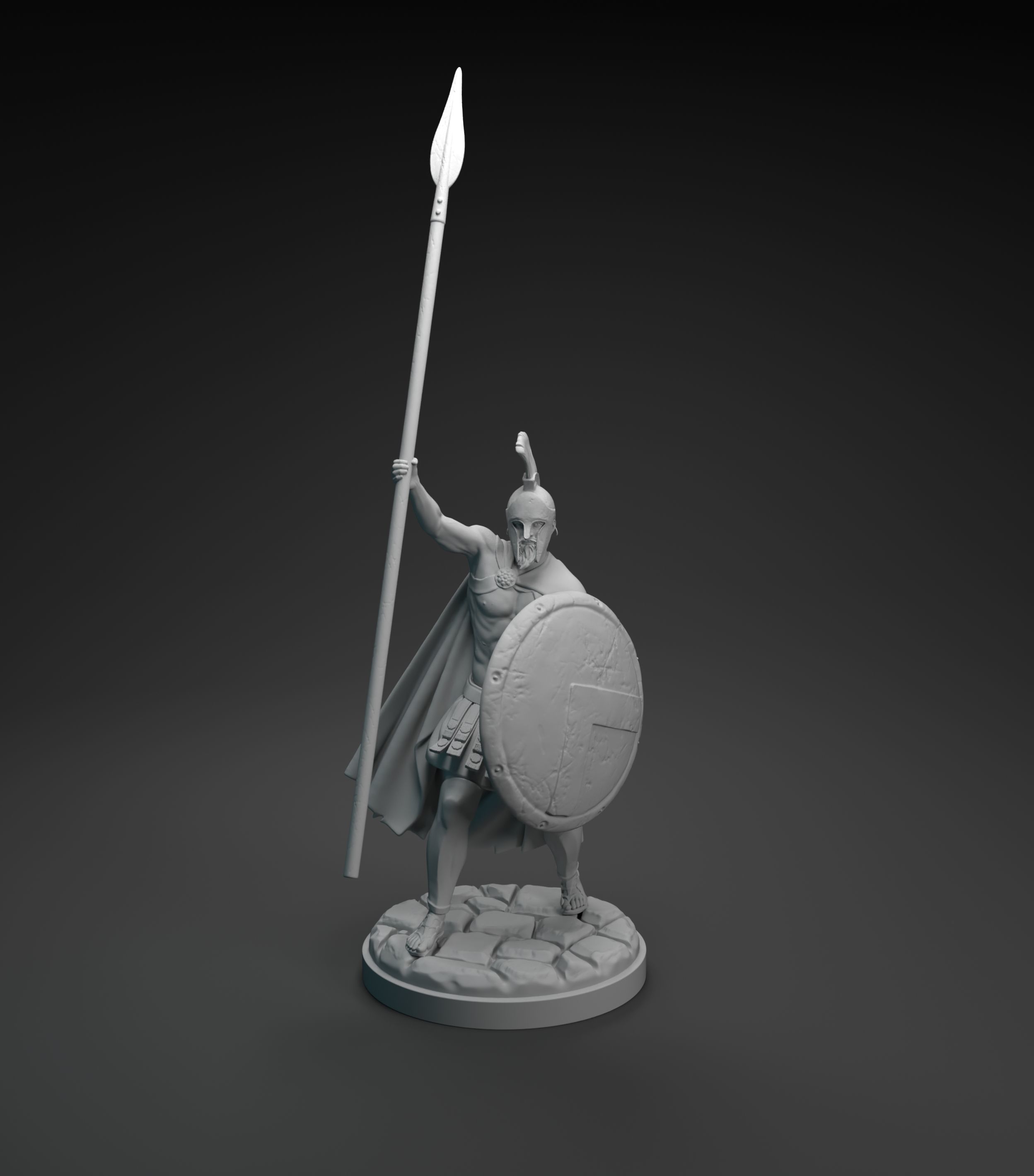 Spartan warrior raising spear intended for 3D printing 3D print model_7