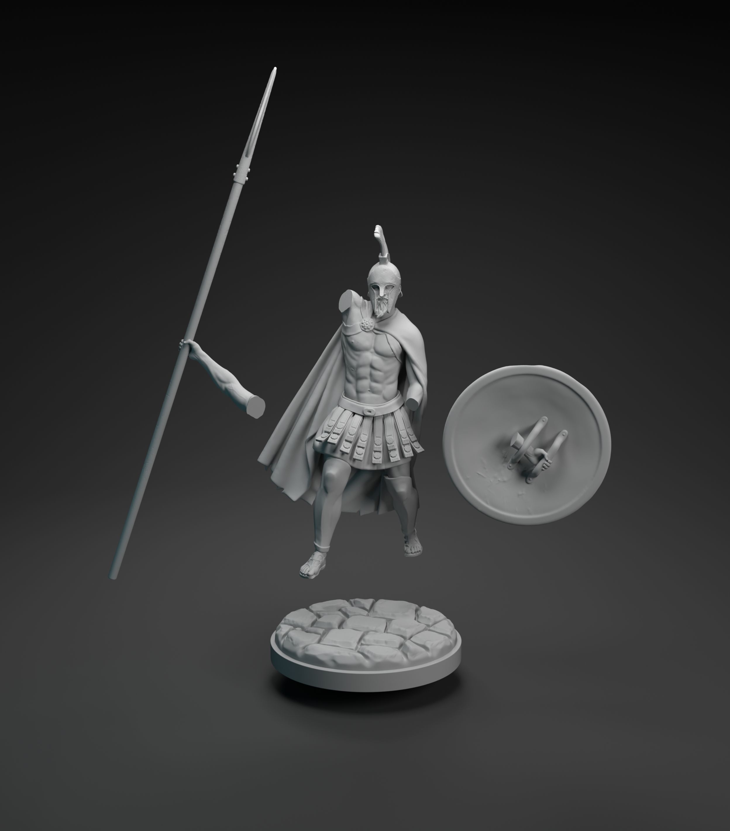 Spartan warrior raising spear intended for 3D printing 3D print model_16