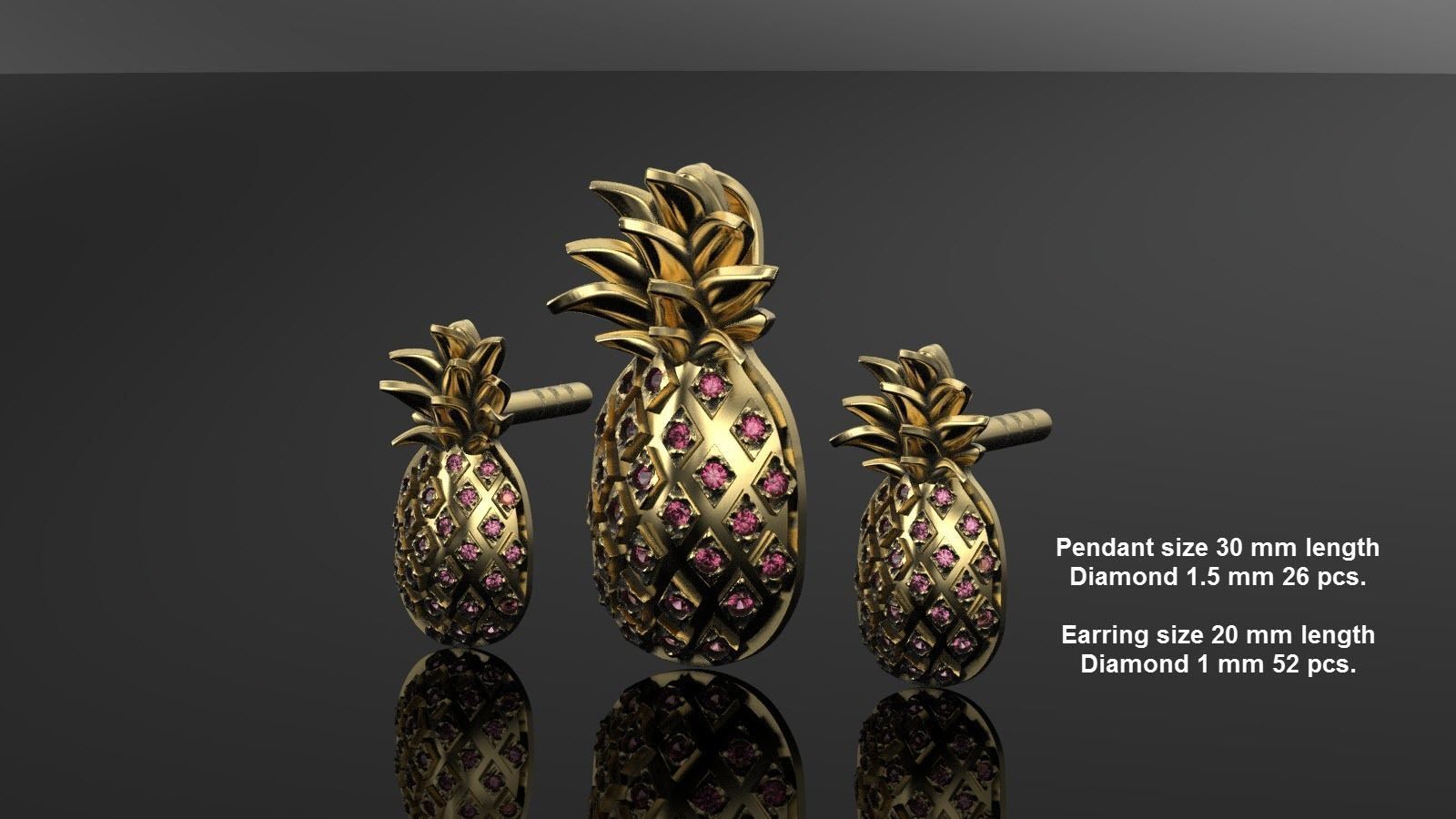 pineapple stud pendant  3D print model_1
