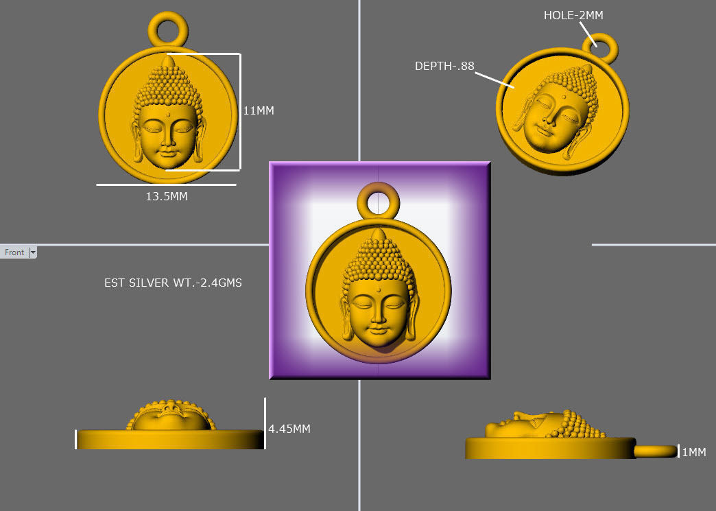 Buddha Head Charm Pendant 3D print model_1