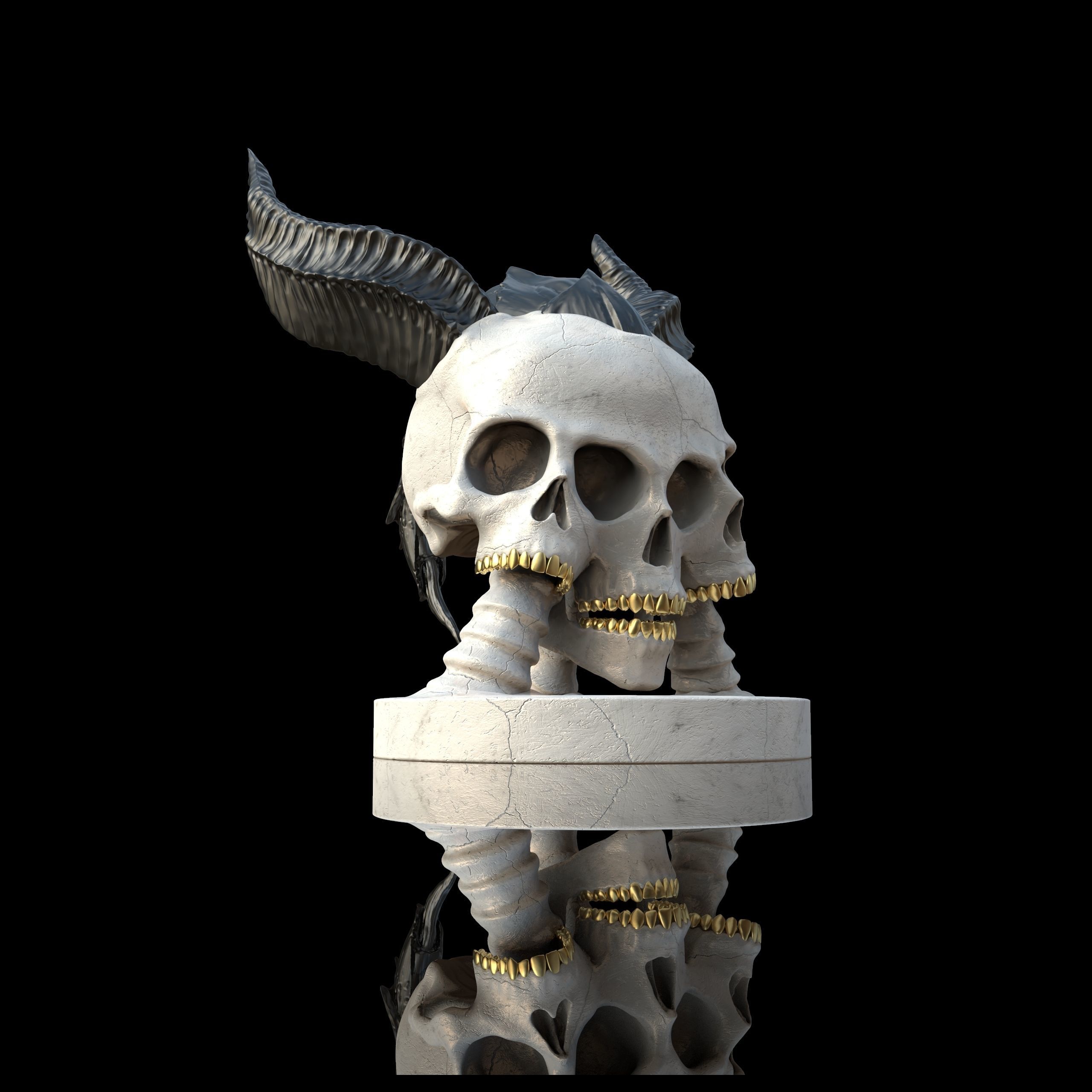 3 Headscull with base 3D print model_3