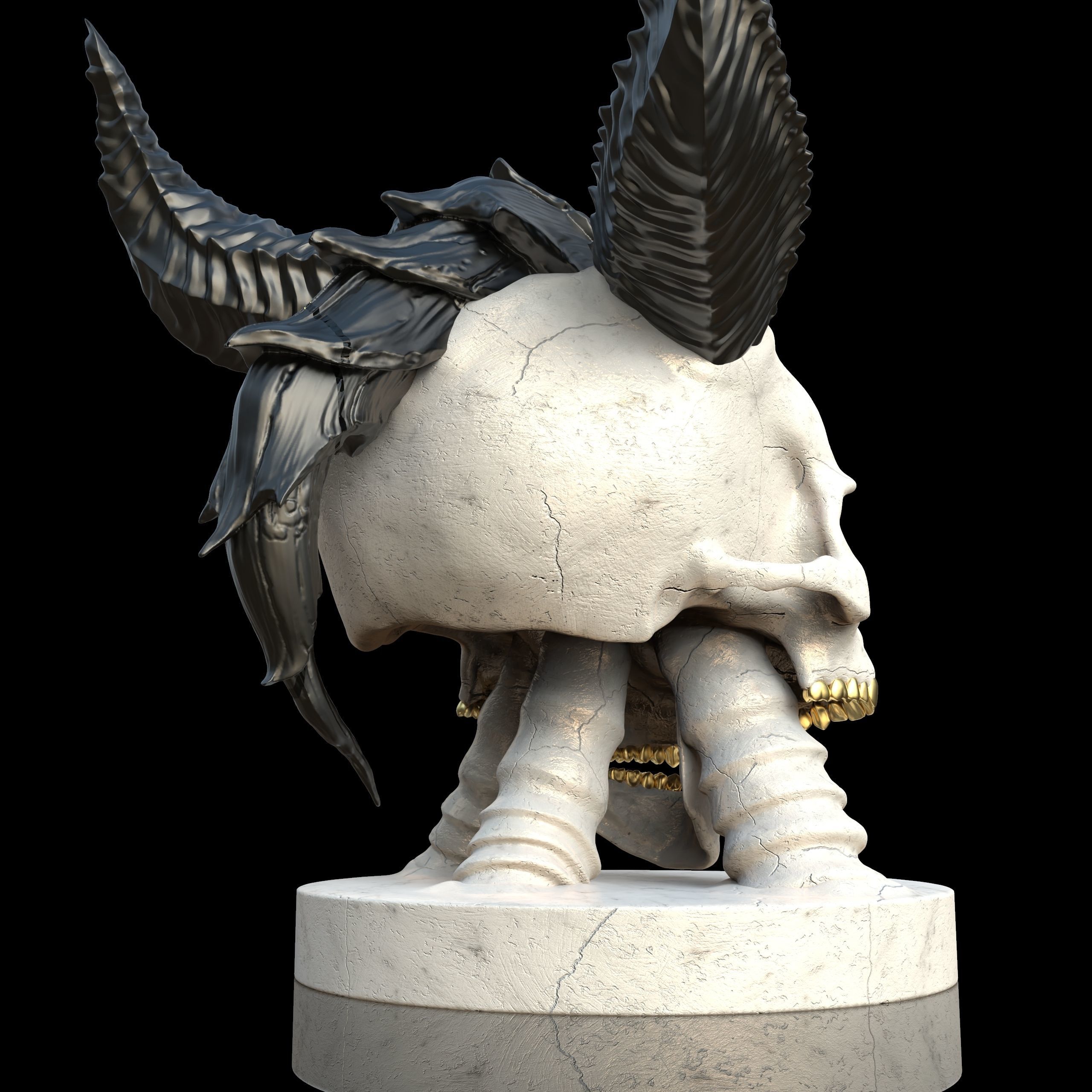 3 Headscull with base 3D print model_6