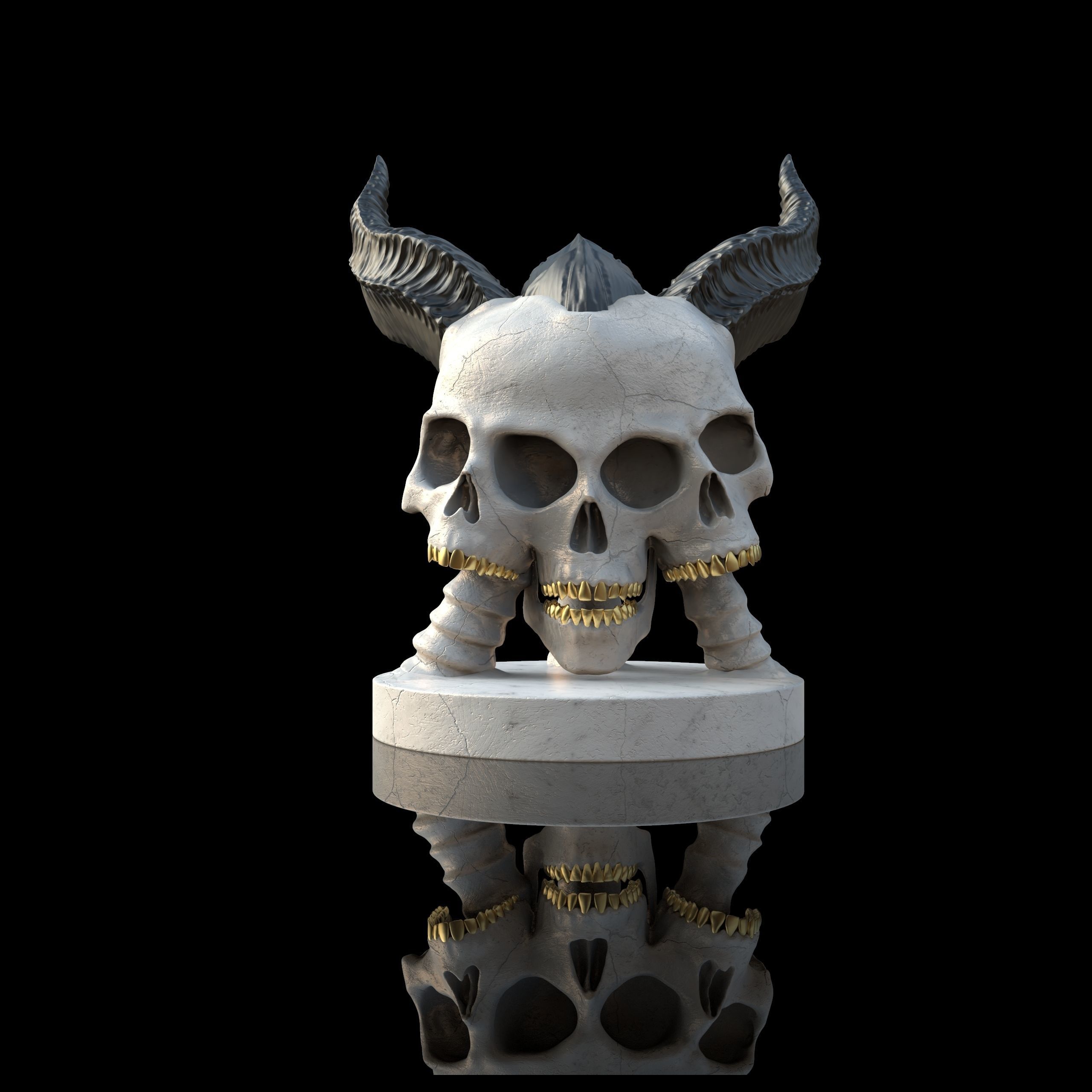3 Headscull with base 3D print model_4
