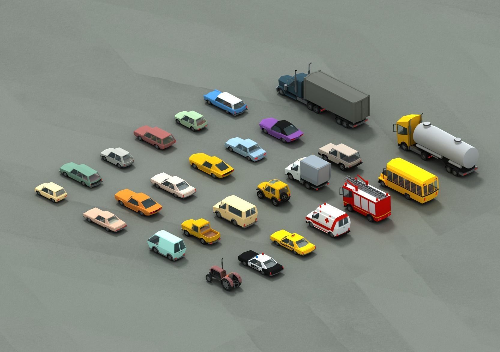 Stylized lowpoly vehicle pack with interior Low-poly 3D model Low-poly 3D model_1