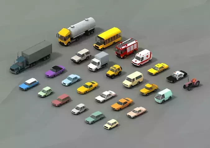 Stylized lowpoly vehicle pack with interior Low-poly 3D model Low-poly 3D model
