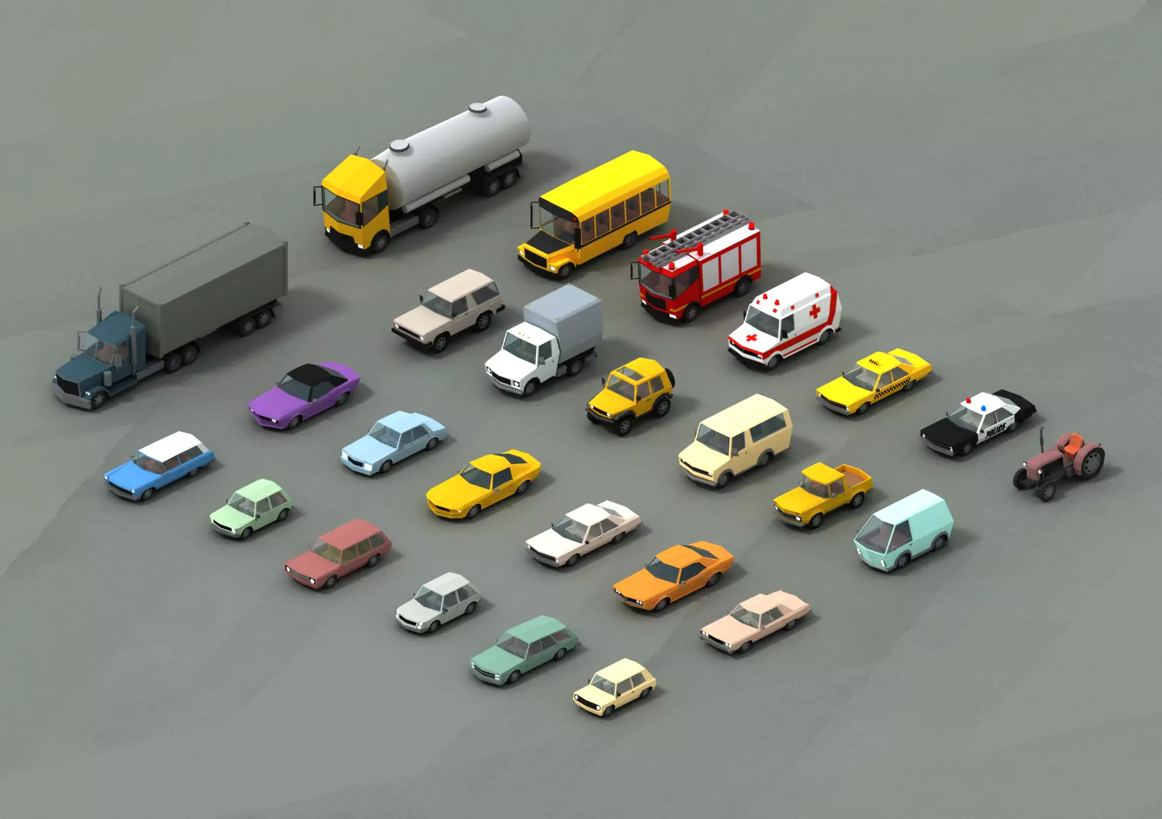 Stylized lowpoly vehicle pack with interior Low-poly 3D model Low-poly 3D model_0