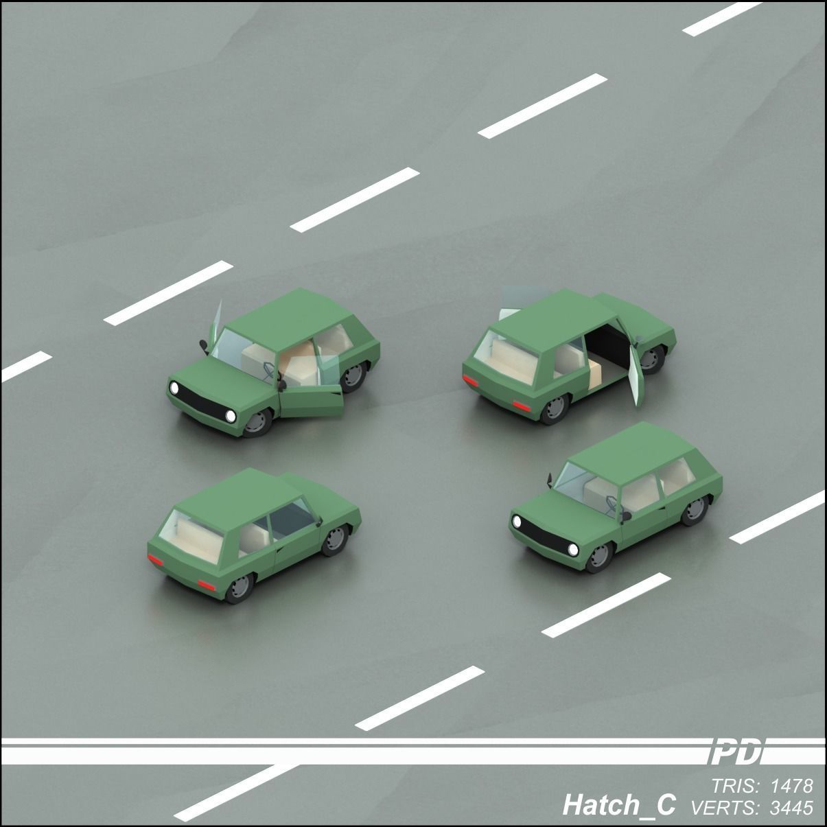 Stylized lowpoly vehicle pack with interior Low-poly 3D model Low-poly 3D model_23