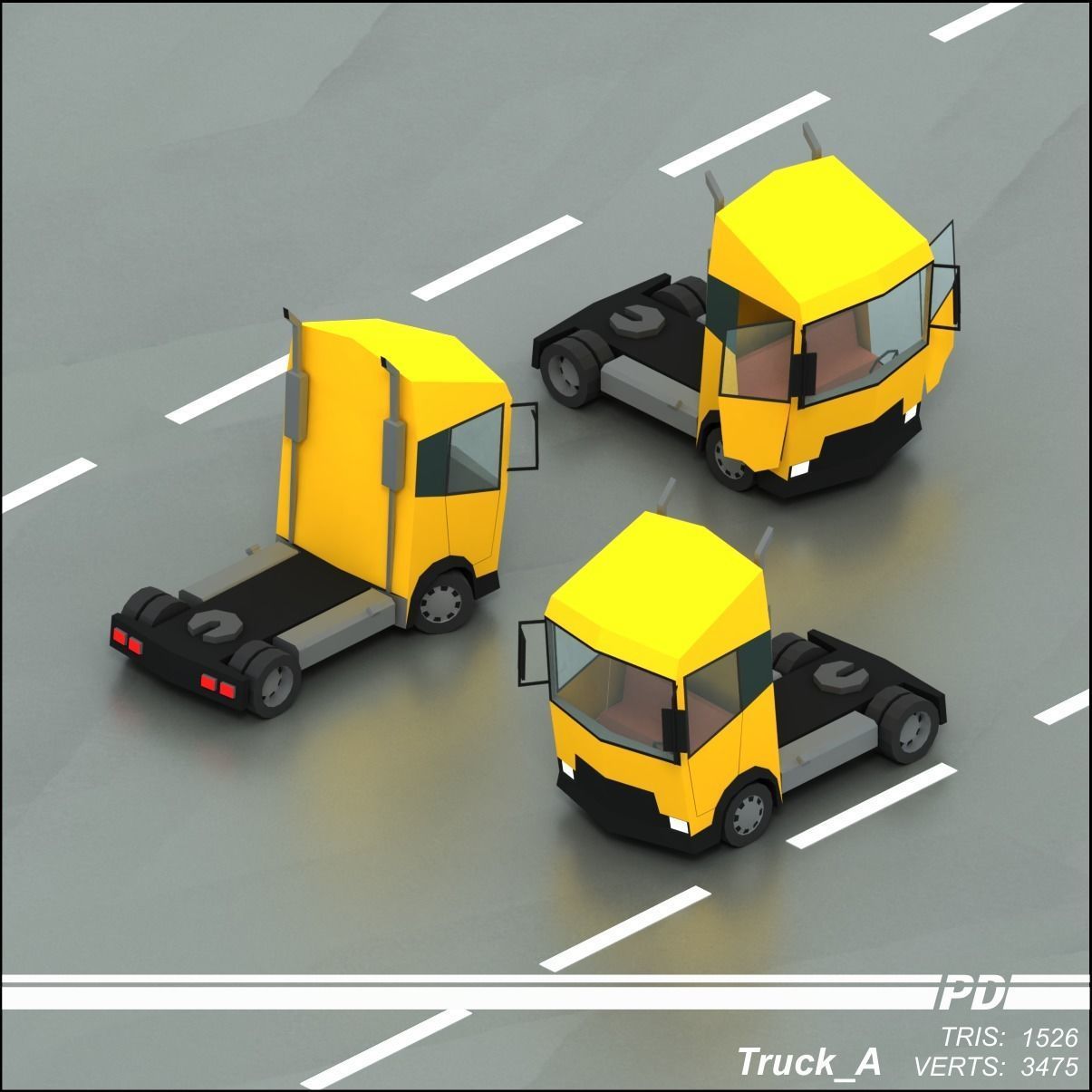 Stylized lowpoly vehicle pack with interior Low-poly 3D model Low-poly 3D model_15