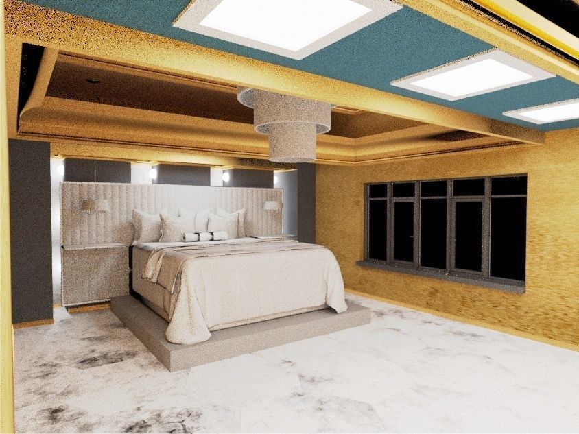 bedroom with gold walls and ceiling 3D model_3