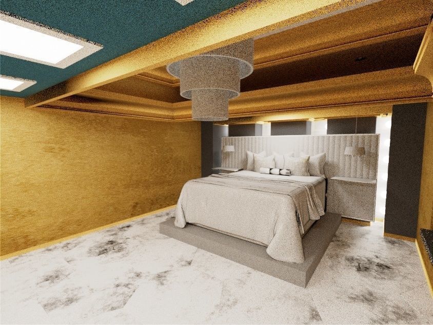 bedroom with gold walls and ceiling 3D model_1