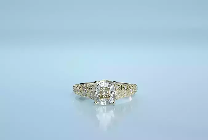 Cushion Square Stone Golden Engagement Ring