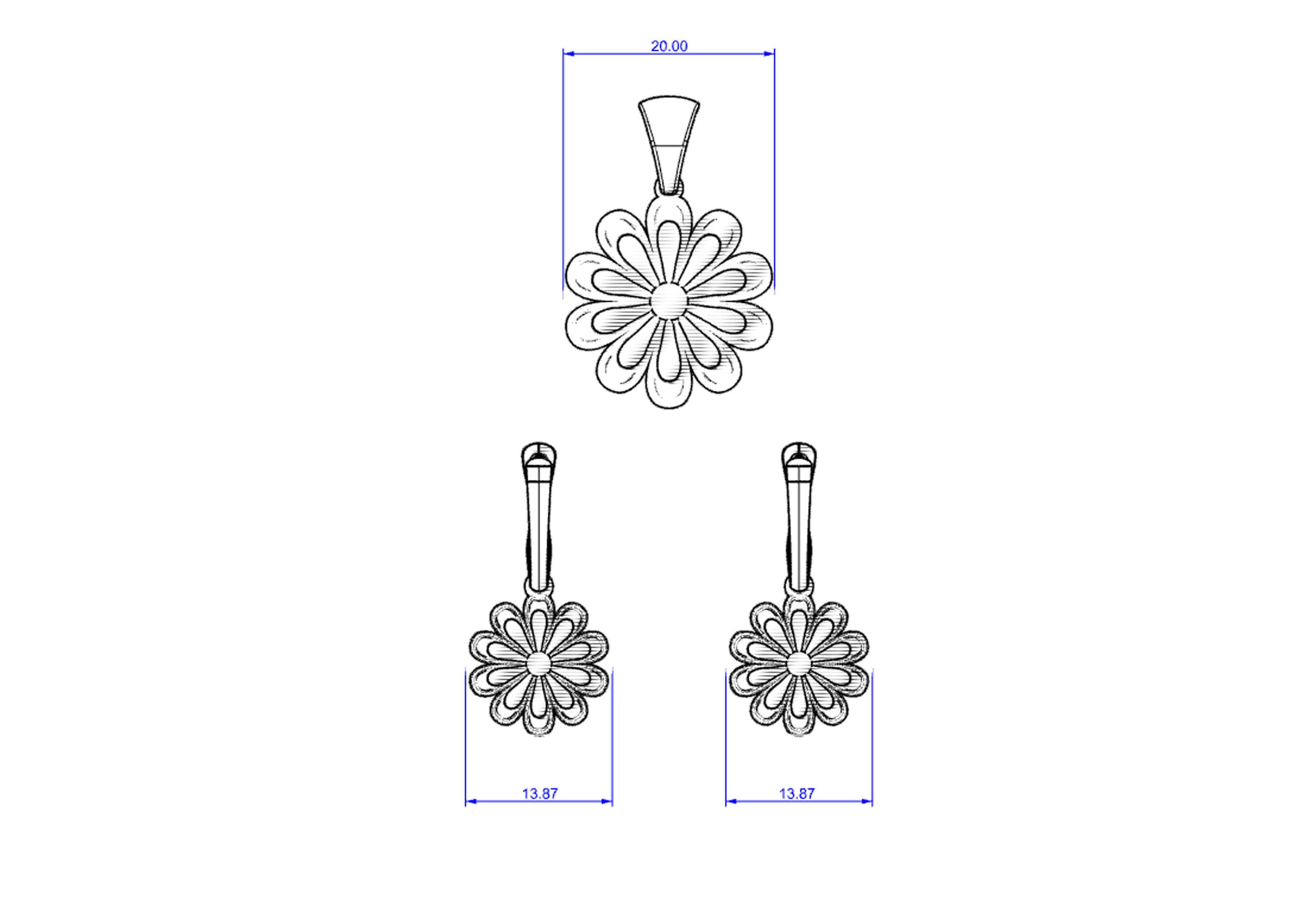 Flower pendant with earrings 3D print model_12