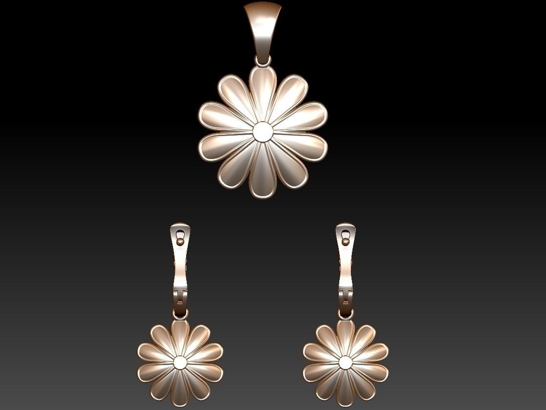 Flower pendant with earrings 3D print model_8