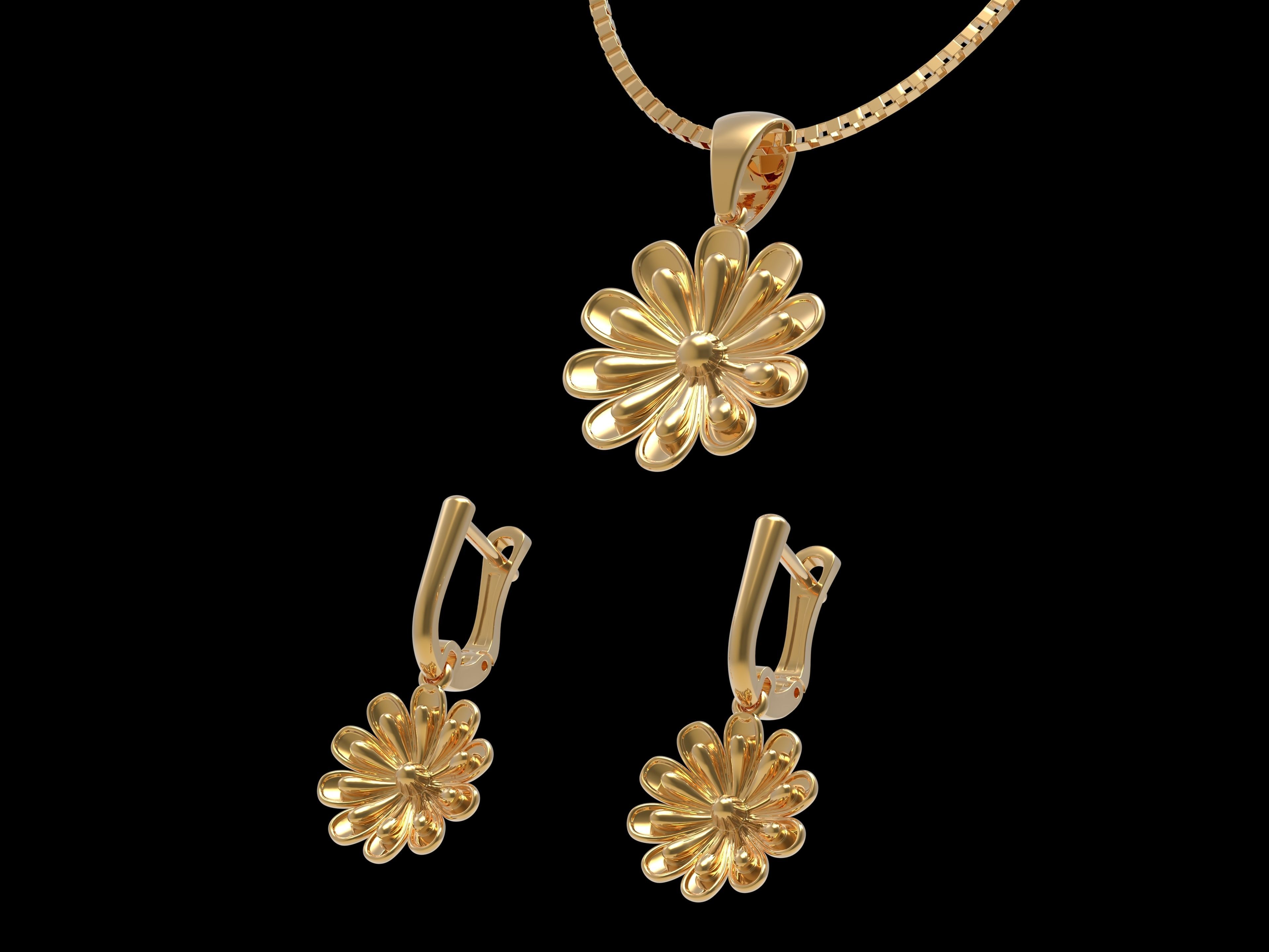 Flower pendant with earrings 3D print model_1