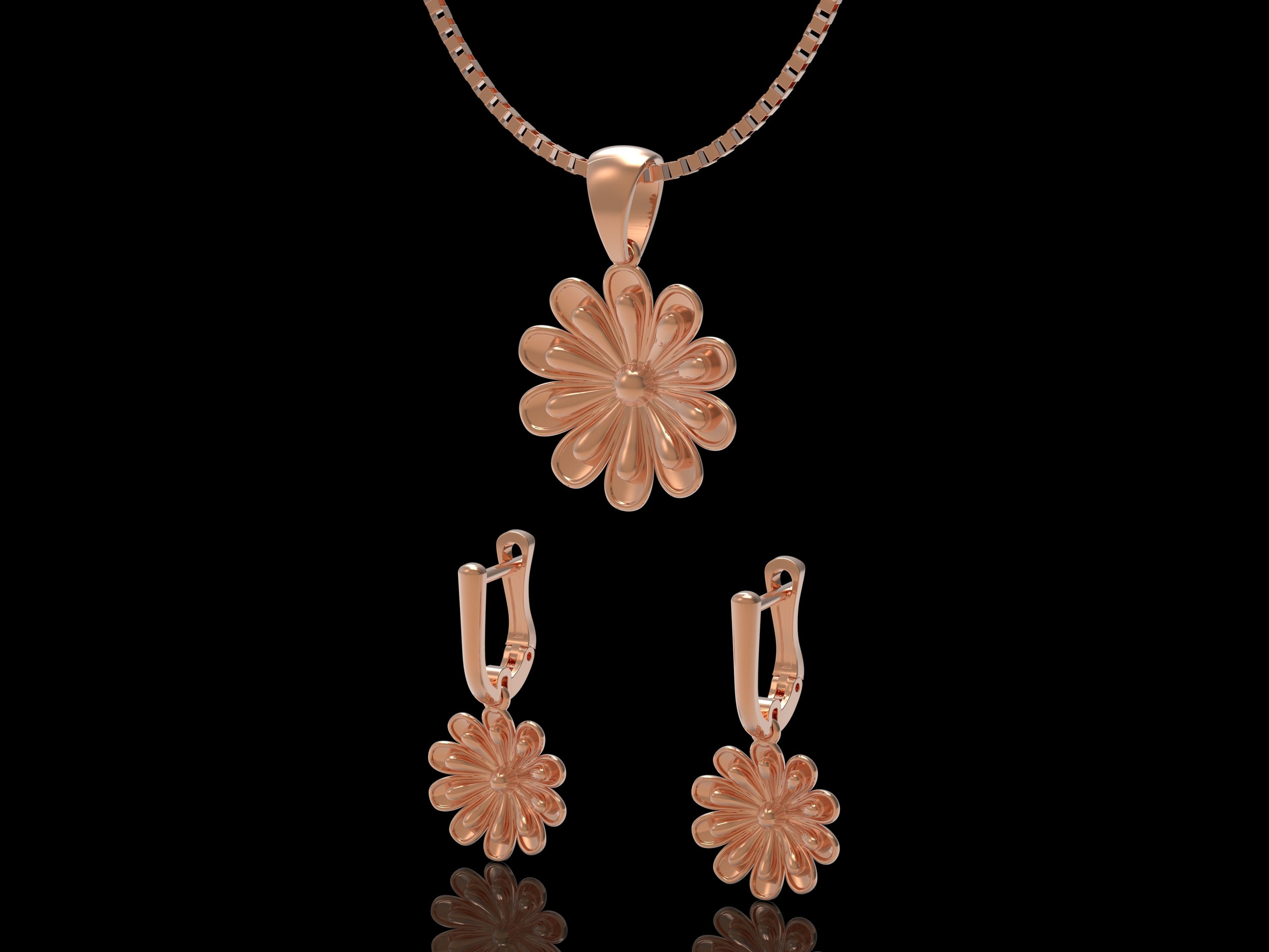 Flower pendant with earrings 3D print model_2