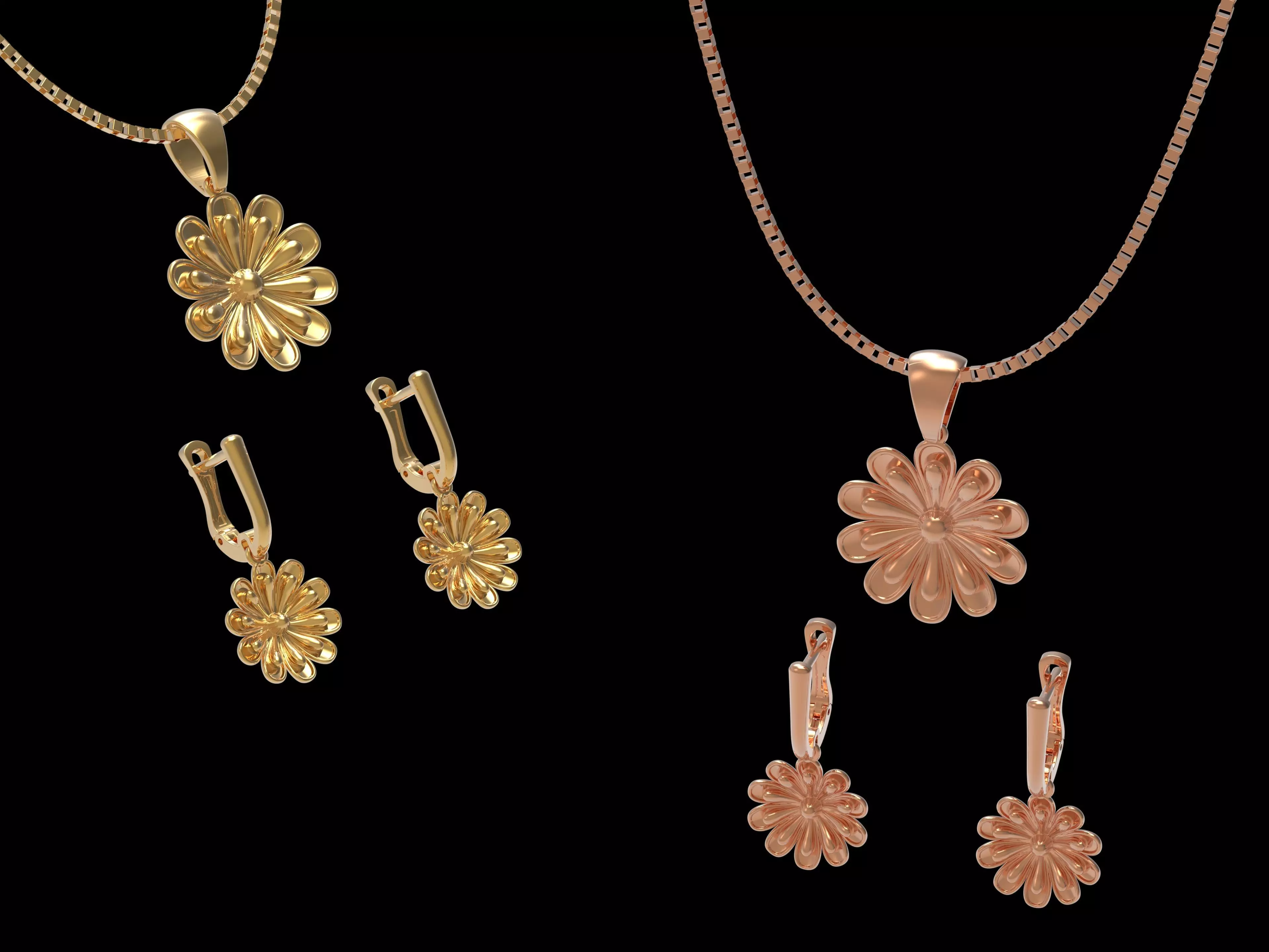 Flower pendant with earrings 3D print model_0