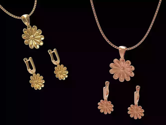 Flower pendant with earrings 3D print model Flower pendant with earrings 3D print model