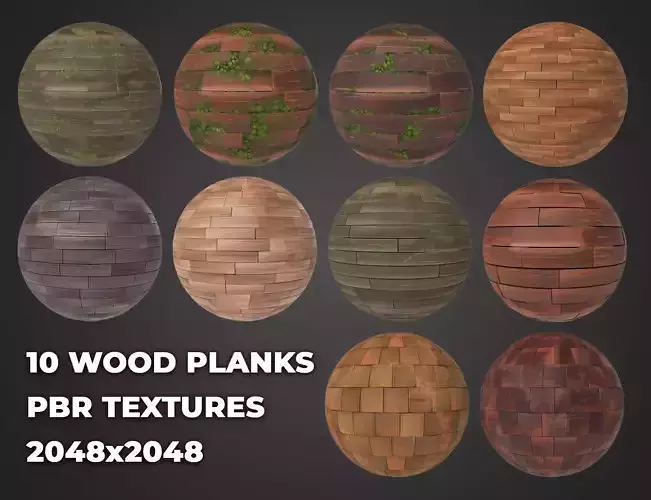10 Stylized and Seamless Wood Planks PBR Textures and Materials