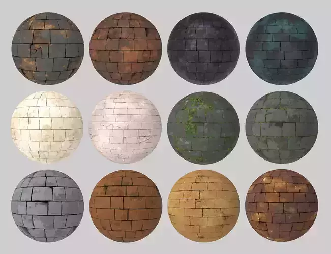 12 Stylized Seamless Bricks and Stone PBR Textures and Materials
