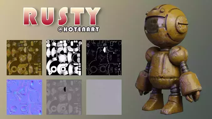 Rusty-robot PBR Low-poly game ready wooden figure
