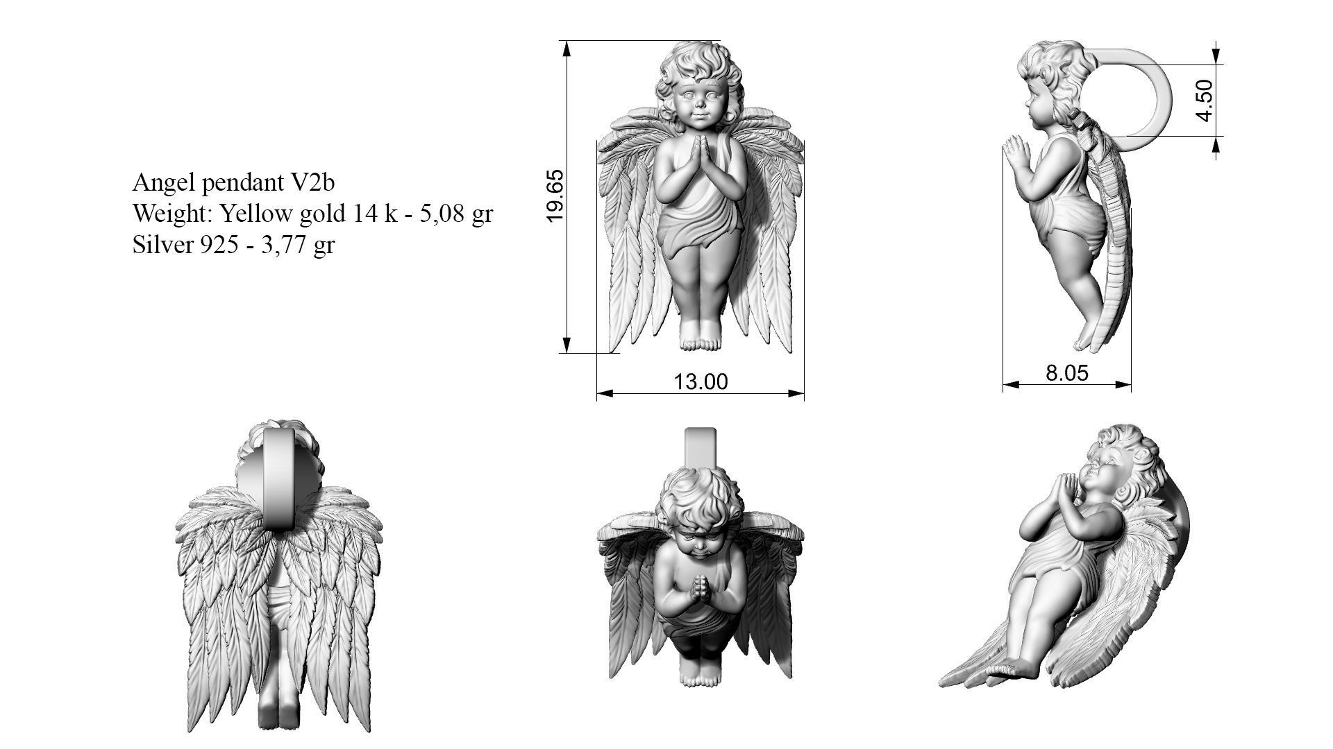 Angel pendant Version 2 3D print model_4