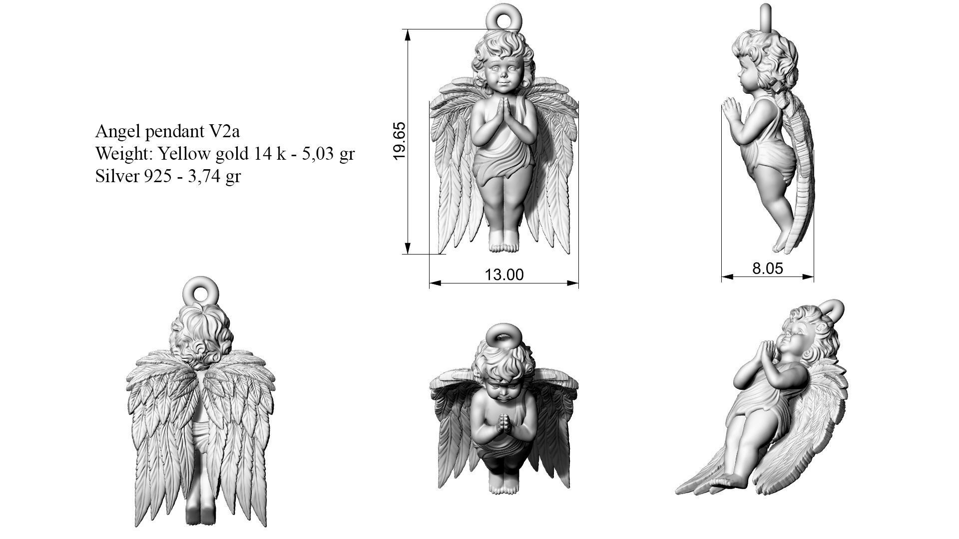 Angel pendant Version 2 3D print model_3