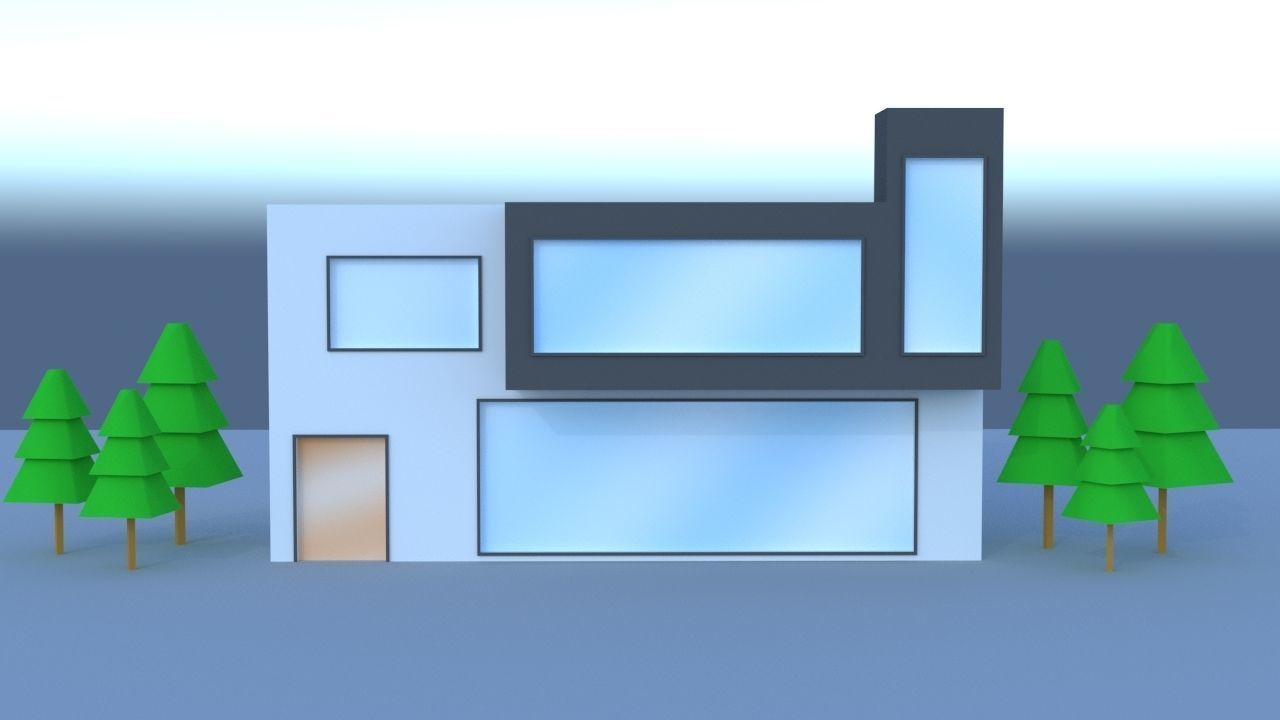 House lowpoly with trees Low-poly 3D model_1