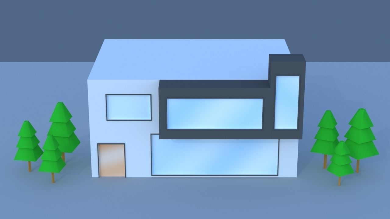 House lowpoly with trees Low-poly 3D model_6