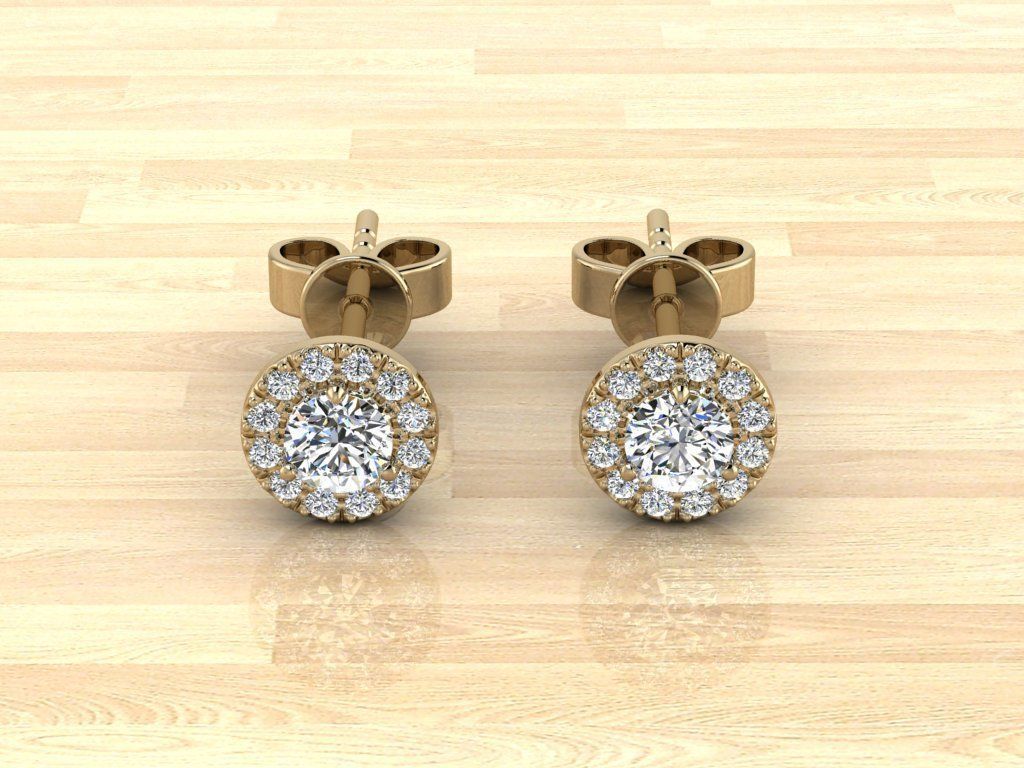 Earring gold diamond stud earrings 3D print model_10