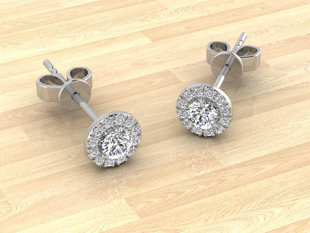 Earring gold diamond stud earrings 3D print model_9