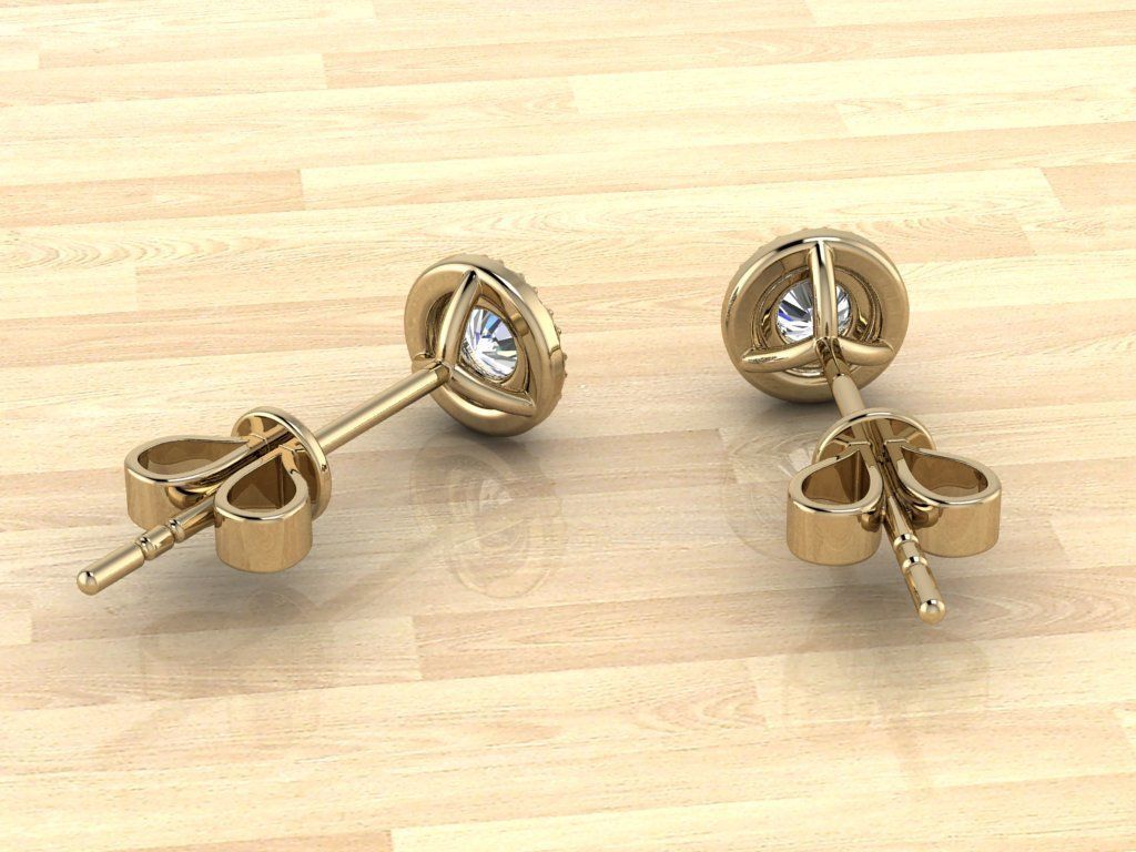 Earring gold diamond stud earrings 3D print model_3