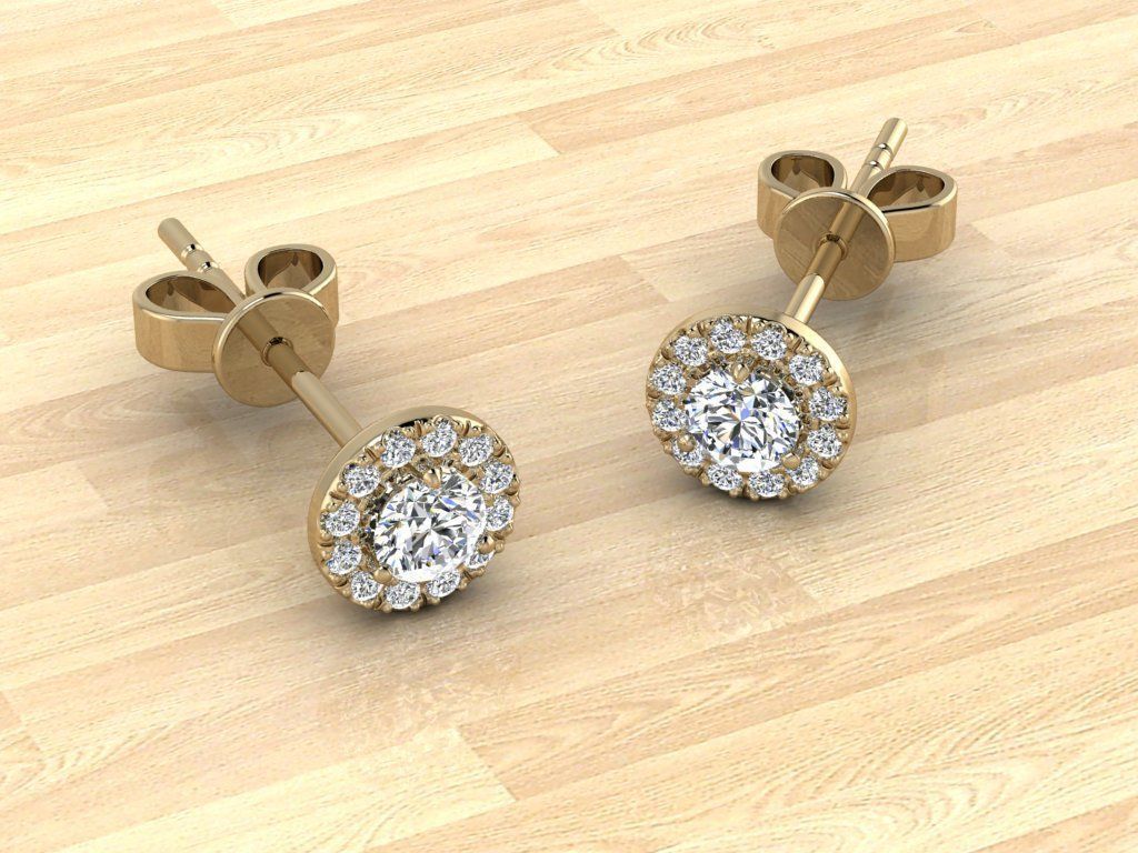 Earring gold diamond stud earrings 3D print model_2