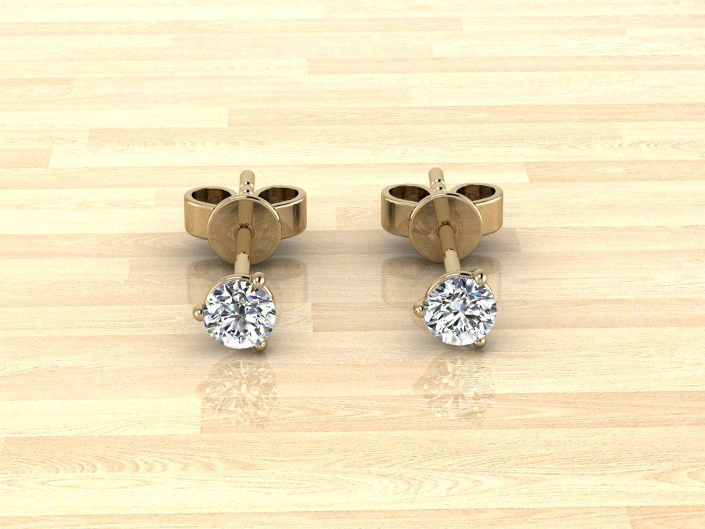 Earring diamond stud earrings gold 3D print model_4