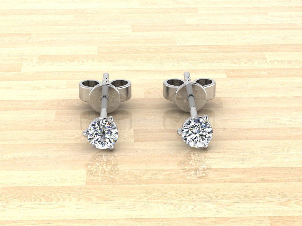 Earring diamond stud earrings gold 3D print model_3