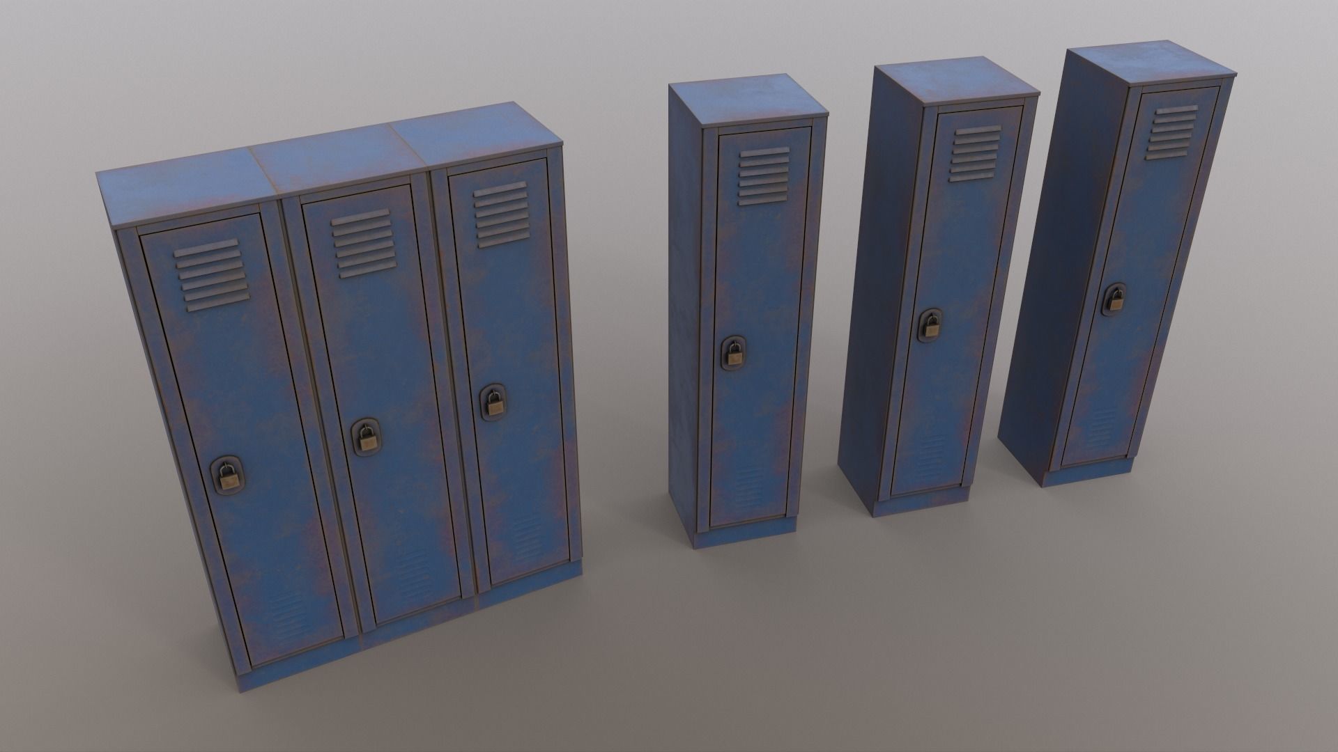 PBR School Gym Locker 01 - Blue Dark Low-poly 3D model_15