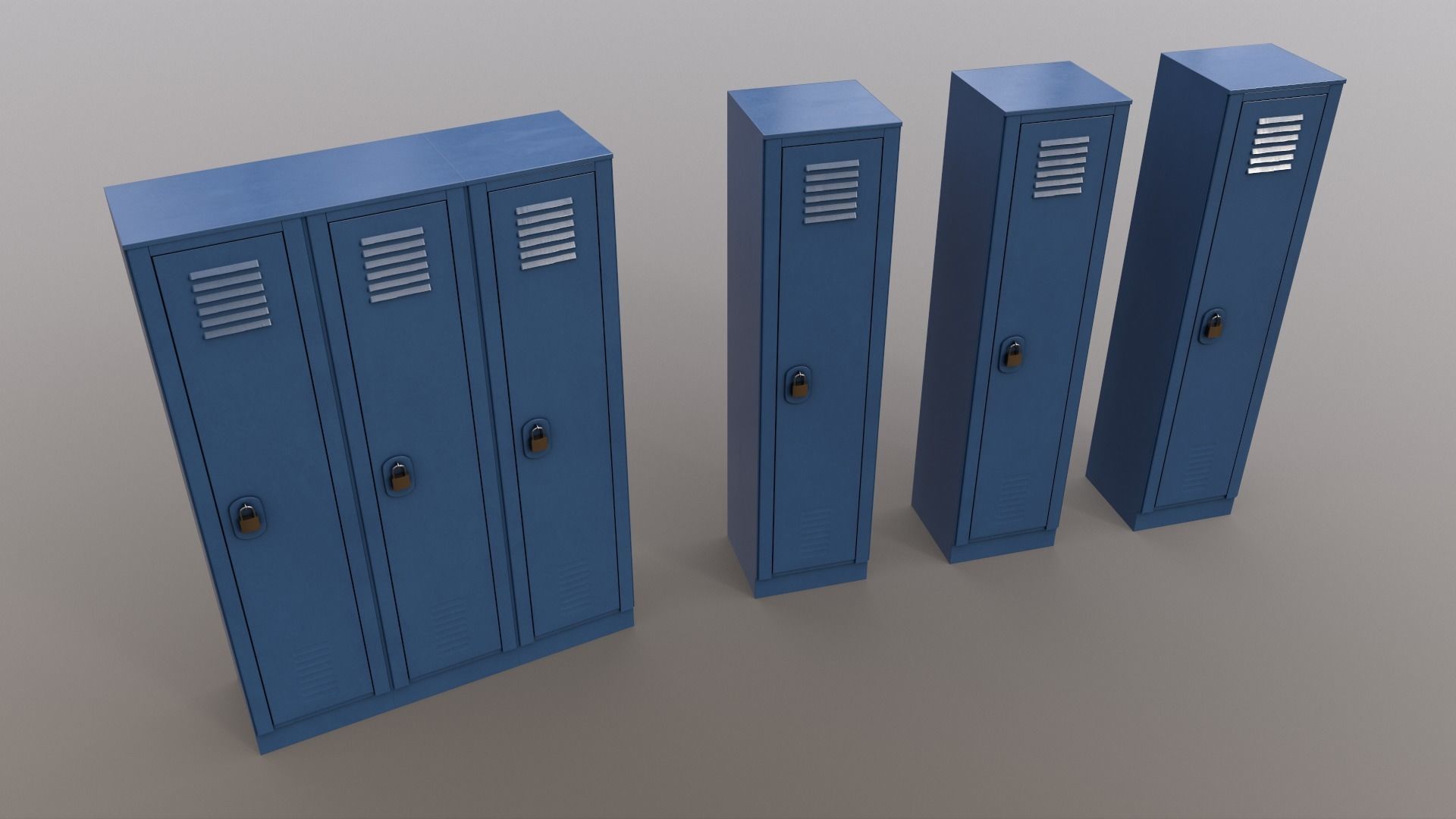 PBR School Gym Locker 01 - Blue Dark Low-poly 3D model_14