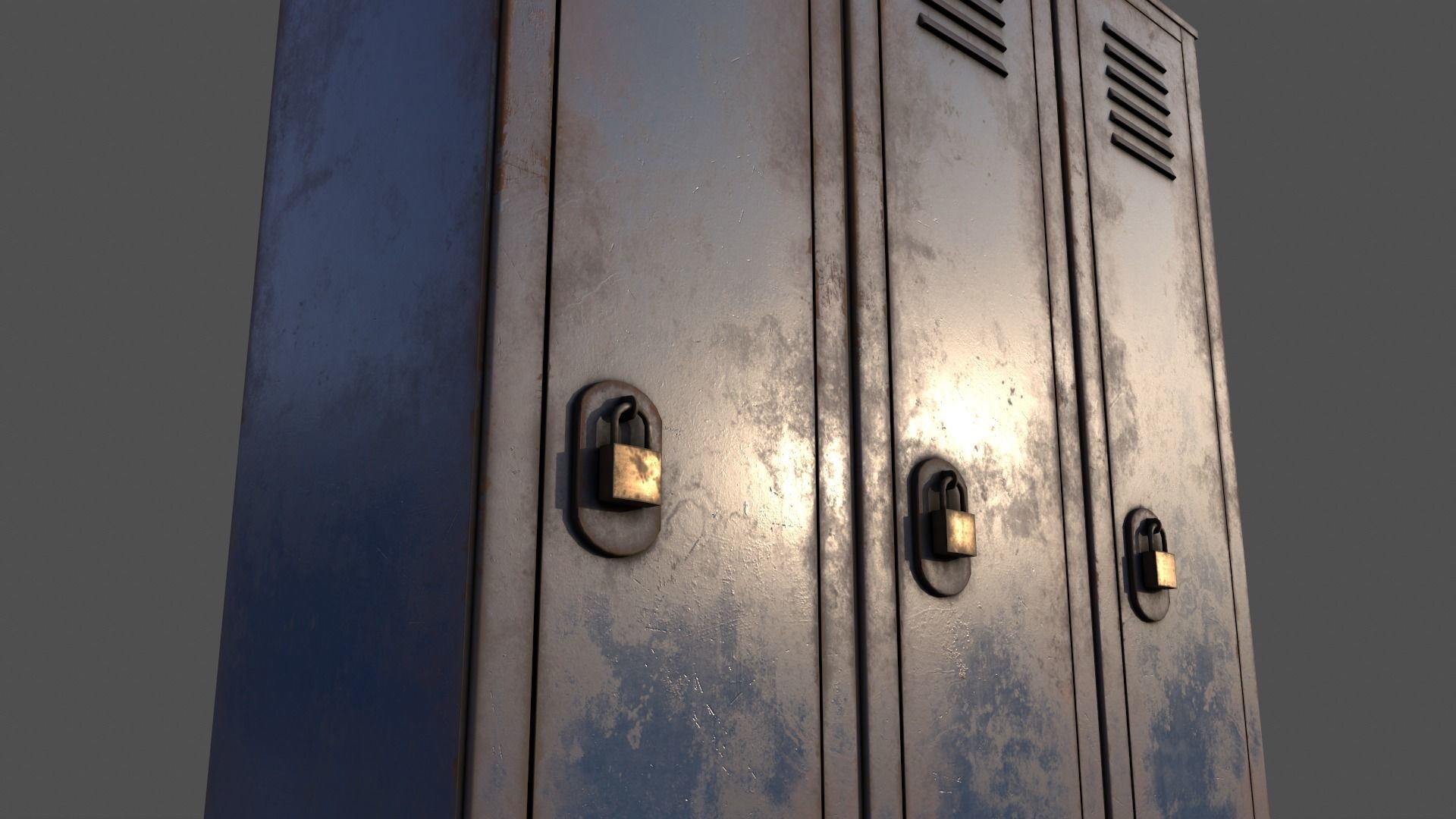PBR School Gym Locker 01 - Blue Dark Low-poly 3D model_19
