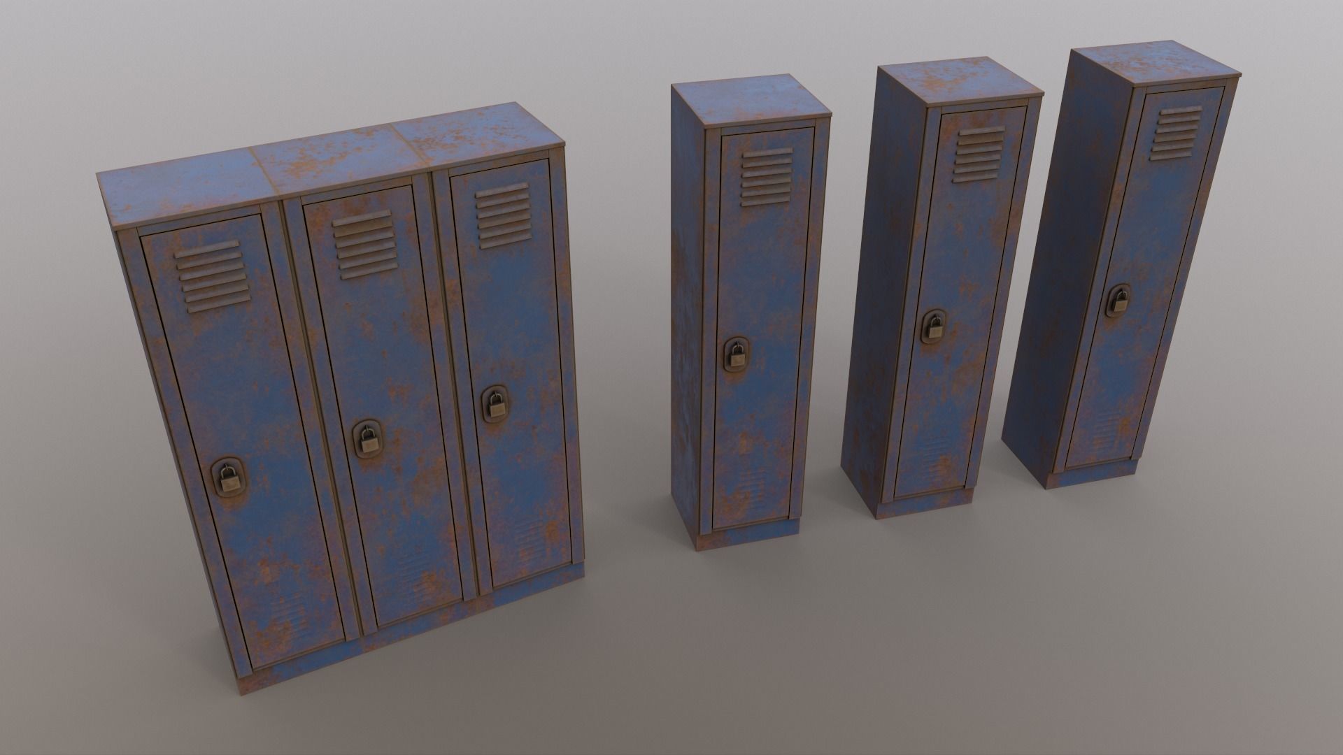 PBR School Gym Locker 01 - Blue Dark Low-poly 3D model_16